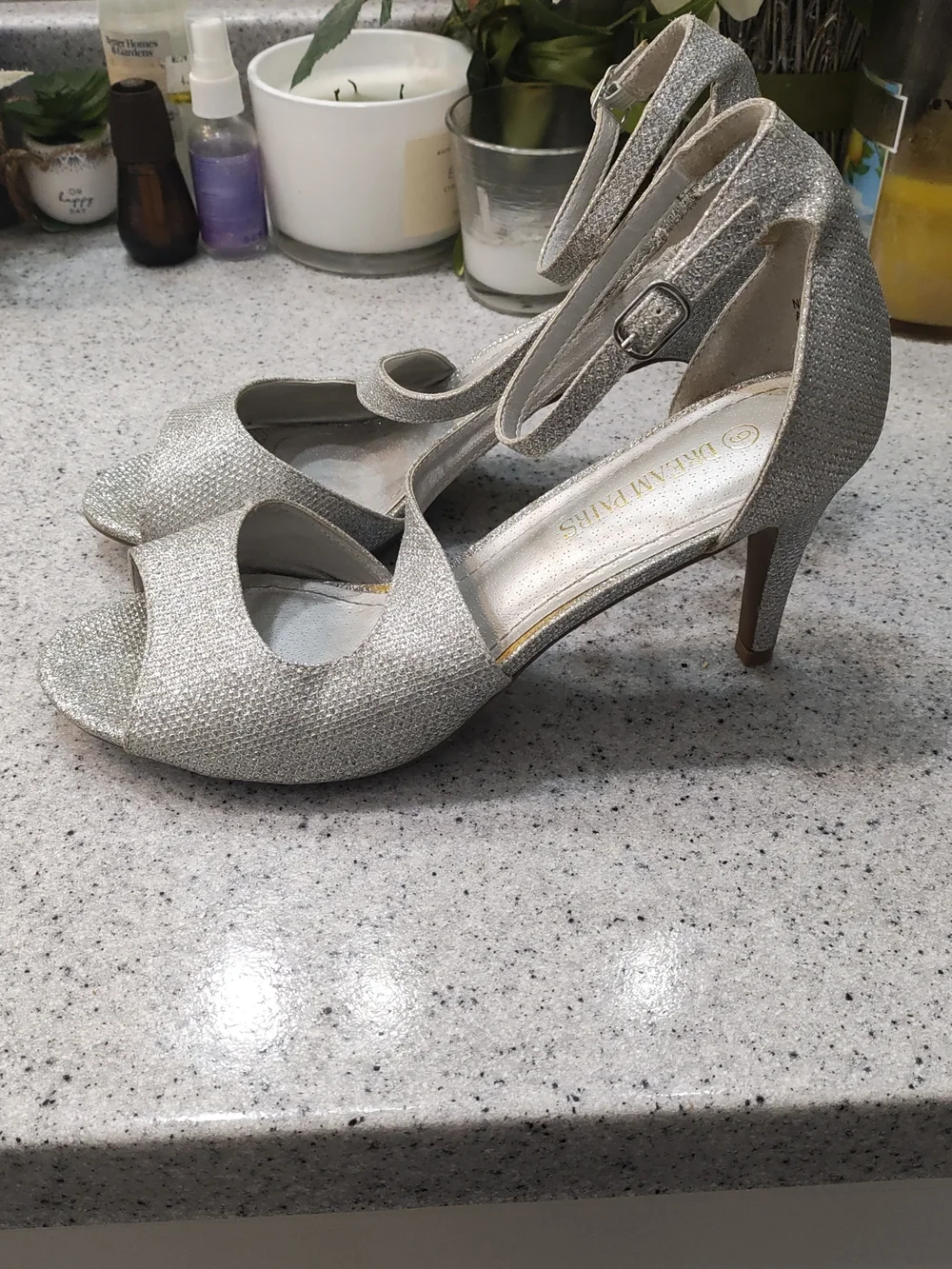 Dream Pairs🎇✨Glittery Silver Women’s Peep-Toe Heel Sandals